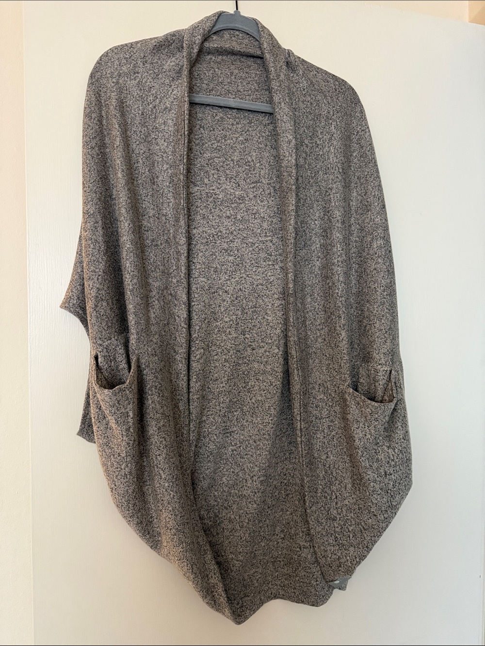 Open-Front Draped Pocket Cardigan Shrug - Gray Heather